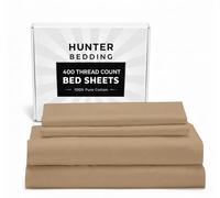 400 TC Pure Cotton Bed Sheets Set UK King Size - Luxury Hotel Quality, Extra Soft Breathable & Cooling Bedding - Wrinkle Resistant, Easy Fit 32 CM Deep Pocket - 4 Piece Set (Taupe Solid)