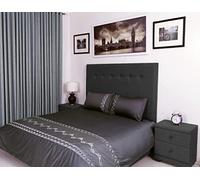 400 Thread Count Long Staple Egyptian Cotton organic Duvet Cover Set, Super King Duvet Set, Quilt Cover, Bedding Set, Livia Viscose Embroidered Charcoal Grey Duvet Sets - 260x220cm