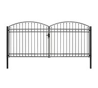 vidaXL Fence Gate Double Door With Arched Top Steel 400X200cm Black, Black