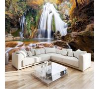 400 X 280 Cm Panoramic Wallpaper Autumn Forest, Murals in The Forest A Waterfall for Kids Boys Girls Multicolor Premium Non-Woven Wallpaper for Bedroom Living Room Tv Backdrop Office Decoration