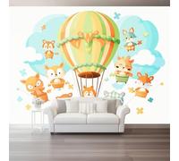 400 X 280 Cm Photo Wallpaper Fantasy Premium Wall Mural Poster - Orange Hot Air Balloon Small Animals Non-Woven Large Decorative Wallpaper for Children's Room Living Room Home