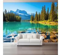 400 X 280 Cm Photo Wallpaper Nordic Style Premium Wall Mural Poster - Blue Lake Mountains Non-Woven Large Decorative Wallpaper for Children's Room Living Room Home