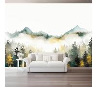 400 X 280 Cm Photo Wallpaper Oriental Ink Painting Premium Wall Mural Poster - Green Mountains Clouds Non-Woven Large Decorative Wallpaper for Children's Room Living Room Home