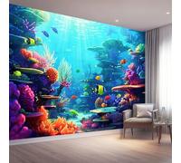400 X 280 Cm Photo Wallpaper Underwater World Premium Wall Mural Poster - Blue Coral Tropical Fish Non-Woven Large Decorative Wallpaper for Children's Room Living Room Home