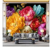 400 x 280 cm Wall Murals, Black Art Peony Rose Tulip Non-Woven Mural Paste the Wall Covering, Large Photo Wallpaper for Living Room Bedroom Kitchen Office Kids