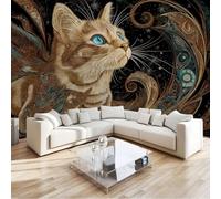 400 x 280 cm Wall Murals, Black Fantasy Exotic Lands Magic Cats Non-Woven Mural Paste the Wall Covering, Large Photo Wallpaper for Living Room Bedroom Kitchen Office Kids