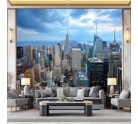 400 x 280 cm Wall Murals, Blue Modern City Buildings Skyline Non-Woven Mural Paste the Wall Covering, Large Photo Wallpaper for Living Room Bedroom Kitchen Office Kids