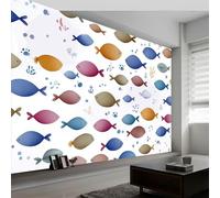 400 x 280 cm Wall Murals, White Simplicity Ocean Small Fish Stones Non-Woven Mural Paste the Wall Covering, Large Photo Wallpaper for Living Room Bedroom Kitchen Office Kids