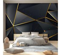 400 x 280 cm Wallpaper Abstract Golden Lines Geometry Non-Woven Premium Art Print Fleece Wall Photo Mural Decoration Poster Picture, Black Triangle Wallpaper for Bedroom Living Room Hallway Wall Decor