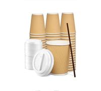 400 x 8oz Ripple Coffee Cups with 400 Free LiDS - Brown Kraft Triple-Wall Paper Cups | Insulated, Leak-Proof & Recyclable | Disposable Hot Drink Cups for Tea, Coffee & Beverages