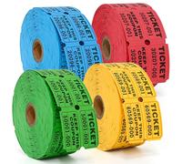 4000 Double Raffle Tickets-4 Assorted Colors (Blue,Yellow,Red,Green) 1000 Tickets Per Roll for Fundraisers & Parties