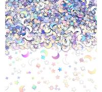 4000 PCS Star and Moon Confetti Glitter, Holographic Metallic Foil Stars Moon Glitter, Sequin Galaxy Iridescent Table Scatter for Wedding, Festival Party, DIY, Unicorn Theme, Birthday (10 mm, 6 mm)