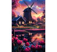 4000 Piece Jigsaw Puzzles for Adults Tulip Flowers Windmill Challenging Puzzle Educational Games Puzzle for Adults 4000 Pieces Family Game Great Gift Idea, 55.5 x 34.3 inch