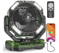40000mAh Camping Fan with Light - 12in Rechargeable Battery Powered Fan (136H Cool Max), 90°Auto Oscillating with Remote & Charger, 4 Speeds & Timers for Outdoor/Patio/Garage/Jobsite/Hurricane/Outage