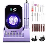 40000RPM Electric Nail Files Professional,Urbuti Portable Nail Drill Machine for Acrylic and Gel Nails,Rechargeable Electric Manicure Pedicure Set with 12 bits LCD Display for Home Salon (Purple 1)