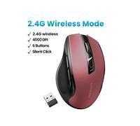 (4000DPI 2.4G Red) 【NEW】UGREEN Mouse Wireless Ergonomic Mouse 4000 DPI Silent 6 Buttons For MacBook Tablet Laptop Mute Mice Quiet Mouse