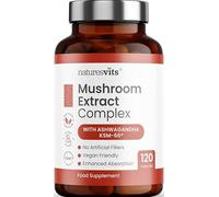 4000mg 6 Mushroom Complex with Ashwaghandha KSM-66, Lions Mane, Cordyceps, Shiitake, Reishi, Chaga and Maitake, 120 Capsules, 2/Day Focus and Brain Support Herbal Nootropic - 40% Polysaccharides