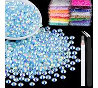 4000pcs 4mm Resin Rhinestones Bulk, Lake Blue AB Flatback Round Jelly Rhinestones Bedazzling Non Hotfix Crystal Gems Large Quantity Wholesale for DIY Crafts Clothes Tumblers Face Makeup Manicure