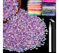 4000pcs 4mm Resin Rhinestones Bulk, Transparent Lavender Purple AB Flatback Round Jelly Rhinestones Non Hotfix Crystal Gems Large Quantity Wholesale for DIY Crafts Clothes Face Makeup Manicure