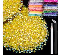 4000pcs 4mm Resin Rhinestones Bulk, Transparent Lemon Yellow AB Flatback Round Jelly Rhinestones Non Hotfix Crystal Gems Large Quantity Wholesale for DIY Crafts Clothes Bottles Face Makeup Manicure
