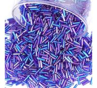 4000Pcs Blue Bugle Beads, 7x2mm Small Long Tube Embroidery Beads for Bracelets Necklaces Earrings Jewellery Making DIY Crafts