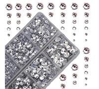 4000pcs Mixed Size Hot Fix Round Crystals Gems Glass Stones Hotfix Flat Back Rhinestones (Clear Crystal)