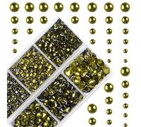 4000Pcs Mixed Size Hot Fix Round Crystals Gems Glass Stones Hotfix Flat Back Rhinestones (Olivine)