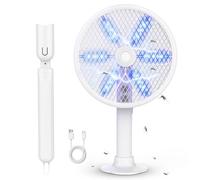 4000V Electric Fly Swatter, Rechargeable Fly Zapper with Telescopic Extension Handle, Rotating Head & Stand Base, 3 Layers Safety Mesh, Indoor Outdoor Mosquito Killer for Flies, Mosquitoes, Spiders