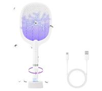 4000V High Voltage Rechargeable Electric Fly Swatter Racket Detachable 2 in 1 Fly Swatter with Purple Light and Safety Nets 3-Layer Portable Indoor Outdoor