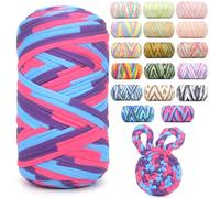 400g Tshirt Yarn for Crochet,Rainbow T Shirt Soft Elastic Fabric Chunky Thick T-Shirt Crochet Yarn for Crocheting Knitting Beginner Hand Knitting for Bag/DIY Craft/Home Decor-Mermaid Purple Blue