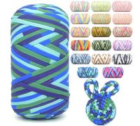 400g Tshirt Yarn for Crochet,Rainbow T Shirt Soft Elastic Fabric Chunky Thick T-Shirt Crochet Yarn for Crocheting Knitting Beginner Hand Knitting for Bag/DIY Craft/Home Decor-Ocean Tone