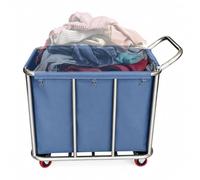 400L Commercial Laundry Trolley with Handle, 90 x 65 x 80 cm Heavy Duty Laundry Hamper with Removable Bags & Wheels, Stainless Steel Laundry Basket, Collapsible Laundry Cart for Washing