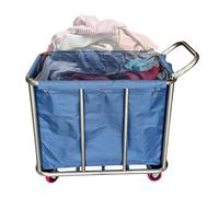 400L Commercial Laundry Trolley with Wheels, Heavy Duty Laundry Hamper with Removable Bags & Handle, Stainless Steel Laundry Basket, Collapsible Laundry Cart for Washing