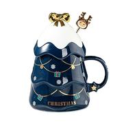 400ml/13.5oz Covered Spoon Christmas Ceramic Mug Microwave Oven Available Christmas Tree Home Office Coffee Cup for office home-purplish blue-401-500ml