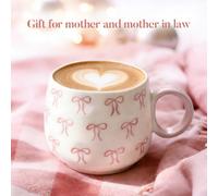 400ml Ceramic Mug with Pink Bow Pattern, Gift Box Included, Women’s Coffee Cup, Elegant Design