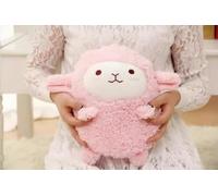400ML Cute Pink Sheep Hot Water Bag, Hard Plastic Hot Water Bottle with Cartoon Cover Warm Water Pouch for Neck and Shoulder, Hand (Pink)