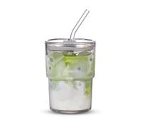 400ml Double-Walled Insulated Glass Tumbler with Lid & Straw - White | Leakproof, Portable Travel Mug for Coffee, Iced Tea