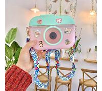 400ml Kawaii Water Bottles with Straw, Cute Kawaii Camera Shape Water Bottle With Adjustable Shoulder Strap, Plastic BPA Free Water Kettle for Girls Outdoor Sports Travel School Gym