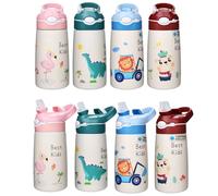 400ML Kids Water Bottle Cartoon Animal Thermos Mug Baby Duck Billed Straw 316 Stainless Steel Vacuum Flasks Thermos Bottle Pink 2pcs