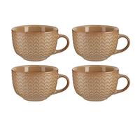 400ml Soup Bowl Mug Set of 4 Ceramic Stoneware Mugs Kitchen Gift (Beige)