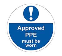 400mm Approved PPE Must Be Worn Floor Sign, Hard Wearing Non Slip/Abrasive Lamination, R9 Grade For Slip Resistance, High Strength Adhesive Backing