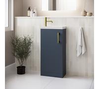 400mm Blue Freestanding Cloakroom Vanity Unit with Basin and Brass Handle - Ashford
