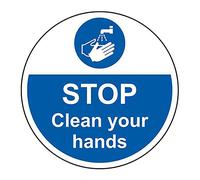 400mm Clean Your Hands Floor Sign, Hard Wearing Non Slip/Abrasive Lamination, R9 Grade For Slip Resistance, High Strength Adhesive Backing