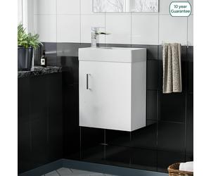 400mm Cloakroom Wall Hung Basin Vanity Unit Door Hinges Soft Close White Nanuya
