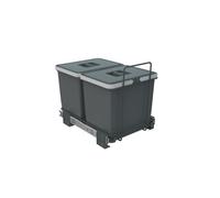 400mm Grey Cabinet Bin Base Mounted 2 X 15L Integrated Pull Out Waste Recycling