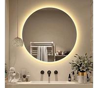 400mm Round Frameless LED Illuminated Bathroom Mirror, Wall Mounted Touch Sensor Vanity Mirror, Backlit, Makeup, IP44 Rated (Color : Warm Light, Size : 50cm Vanity Mirror)