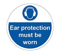 400mm Self-Adhesive Ear Protection Must Be Worn Floor Sticker - Durable Anti-Slip Vinyl PPE Safety Sign for Noise Hazard Zones, Easy Peel & Stick Installation