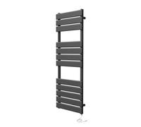 (400mm W x 1200mm H, No) Richmond Electric Heated Towel Rail Black Flat Panel Bathroom Radiator