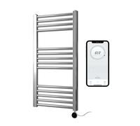 (400mm W x 800mm H) Chrome Electric Smart WiFi Controlled Heated Towel Rail Flat 7 Day Programmable Timer App Compatibility