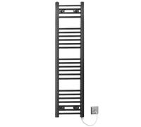 400mm Wide Black Flat Electric Pre-Filled Heated Towel Rail Radiator For Bathroom Designer UK (Alyssa 400 / 1200mm Electric Black)